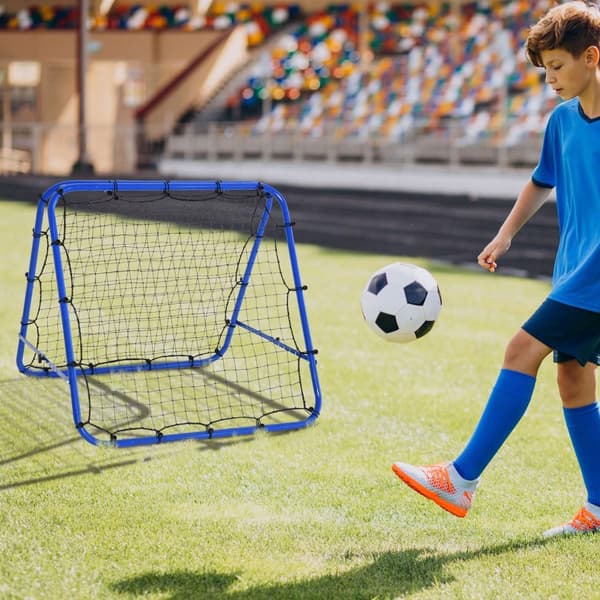 Football Rebounder Kickback Goal Rebound Seinäverkko Kaksipuolinen Palautuspallo Säädettävä 5 Tasossa Teräksensininen 100 X 95 X 90 Cm