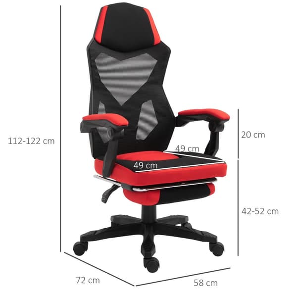 Gaming Stol Skrivebordsstol Ergonomisk Kontorstol Med Fotstøtte Høydejusterbar Polyester Sort + Rød 58 X 72 X 112-122 Cm