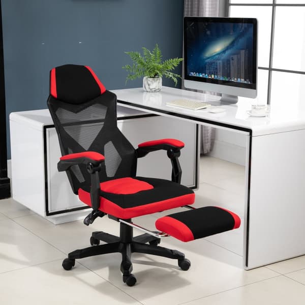 Gaming Stol Skrivebordsstol Ergonomisk Kontorstol Med Fotstøtte Høydejusterbar Polyester Sort + Rød 58 X 72 X 112-122 Cm