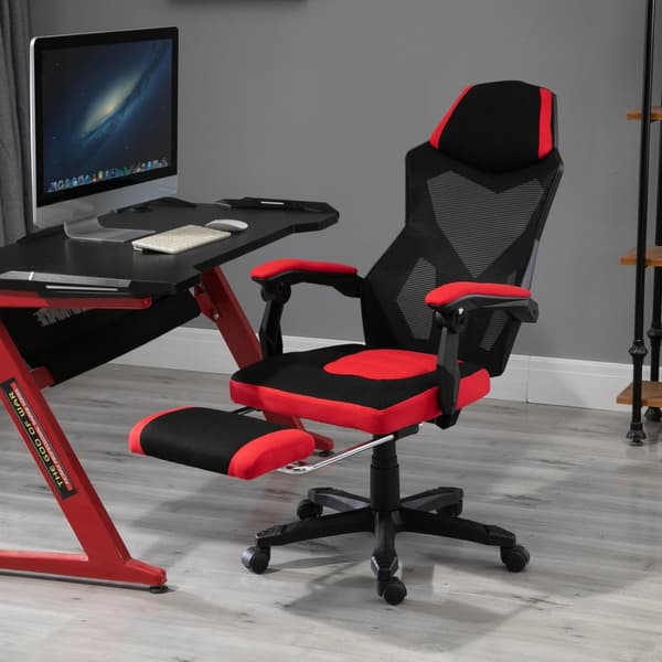 Gaming Stol Skrivebordsstol Ergonomisk Kontorstol Med Fotstøtte Høydejusterbar Polyester Sort + Rød 58 X 72 X 112-122 Cm