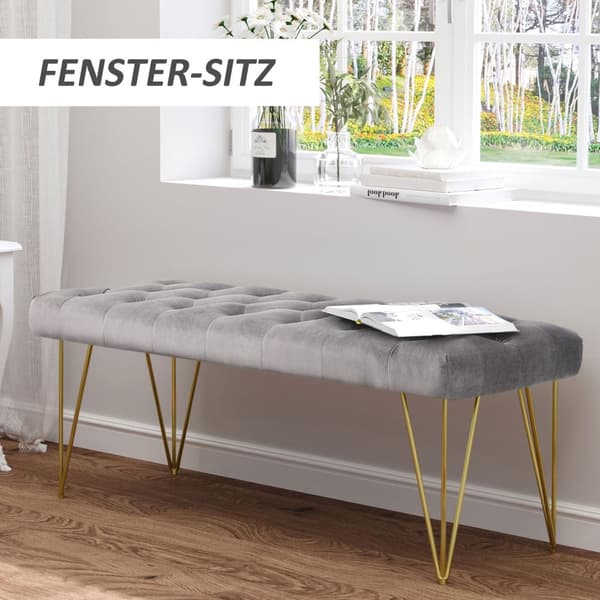 Benk I Inngangspartiet Skobenk Med Fløyelstrekk, Setebryste, Fløyel, Grå, 116X44,5X49Cm