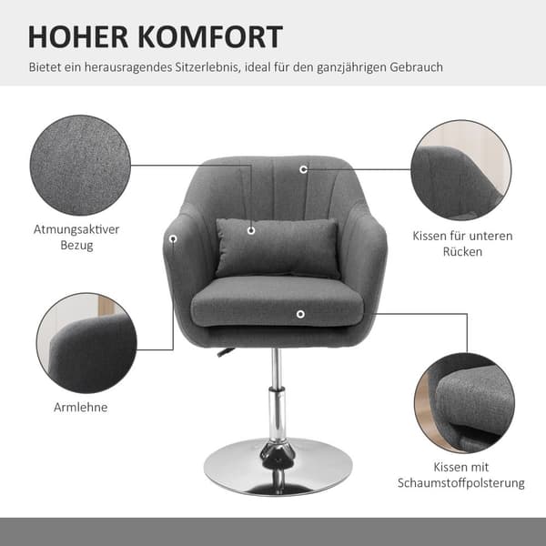 Arbejdsskammel Drejestol Kontorstol Højdejusterbar Hørlignende Polyesterstål Mørkegrå 57 X 57 X 77,5-87 Cm