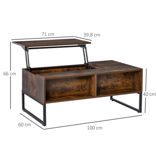 Salongbord, Stuebord Med Høydejusterbar Topp, Sponplate, Brun, 100X60X40Cm