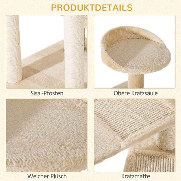Skrapestolpe Med Sisal-Søyler, Katteskrapestolpe, Katteklatre, Kattetre, Beige, 50 X 50 X 100 Cm