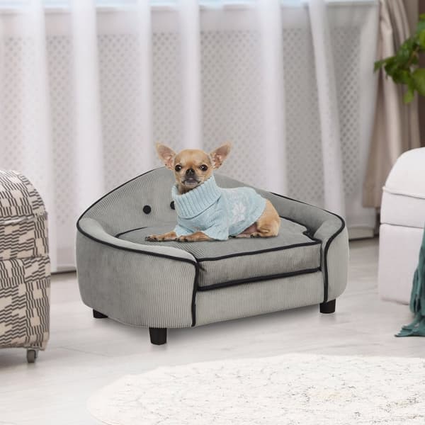 Pet Sofa Hyggelig Hundeseng Lavet Af Naturligt Træ Og Plys, Grå, 66,5X45X35,5 Cm