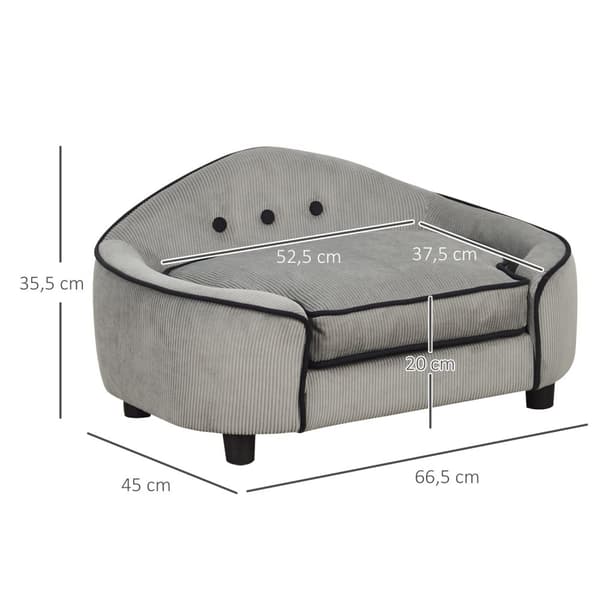 Pet Sofa Hyggelig Hundeseng Lavet Af Naturligt Træ Og Plys, Grå, 66,5X45X35,5 Cm