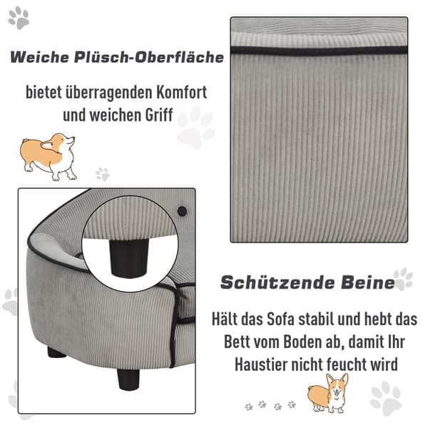 Pet Sofa Hyggelig Hundeseng Lavet Af Naturligt Træ Og Plys, Grå, 66,5X45X35,5 Cm