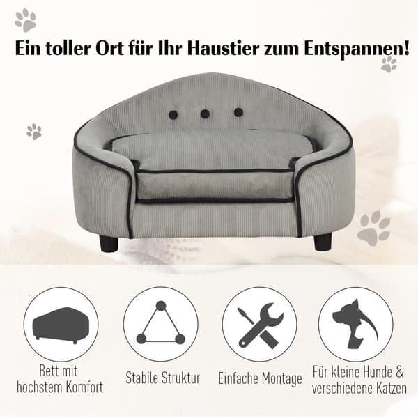 Pet Sofa Hyggelig Hundeseng Lavet Af Naturligt Træ Og Plys, Grå, 66,5X45X35,5 Cm