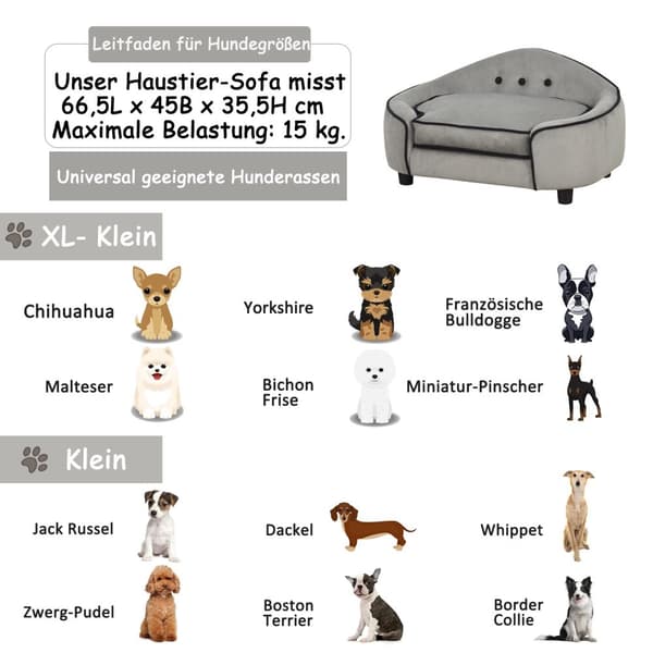 Pet Sofa Hyggelig Hundeseng Lavet Af Naturligt Træ Og Plys, Grå, 66,5X45X35,5 Cm