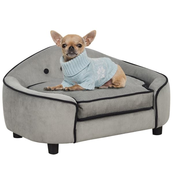 Pet Sofa Hyggelig Hundeseng Lavet Af Naturligt Træ Og Plys, Grå, 66,5X45X35,5 Cm