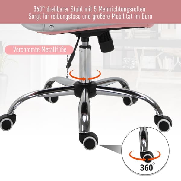 Kontorstol Lederstol Ergonomisk Polstret Ryggstøtte, Rosa, Pu, 59,5 X 60,5 95-105 Cm