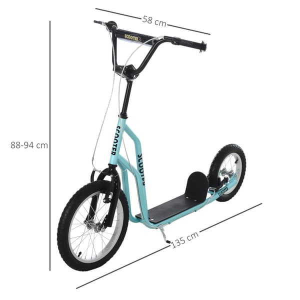 Scooter Børnescooter Fra 5 År, Kickboard Med Pneumatiske Dæk 16/12 Tommer, Blå, 135 X 58 X 88-94 Cm