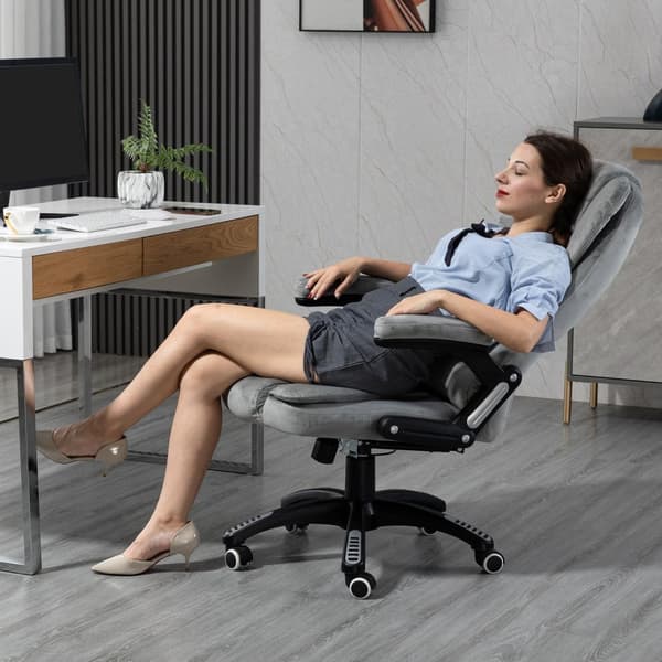 Massagestol Kontorstol, Gaming Stol, Højdejusterbar Chefstol, Ergonomisk, Pu Hjul, Grå, 67X74X107-116 Cm
