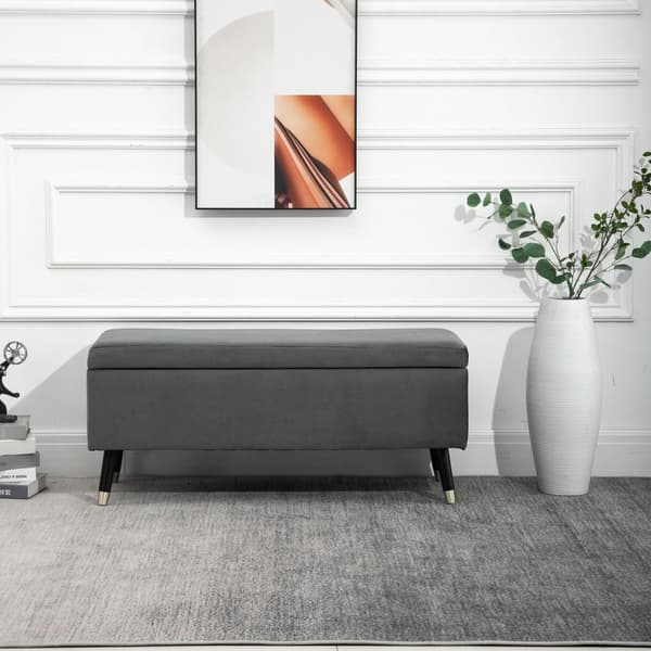 Penkki, Pehmustettu Penkki Säilytystilalla, Rintapenkki, Metalli, Vaahtomuovi, Kumipuu, Hiilenharmaa, 110 X 43 X 45 Cm