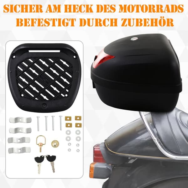Motorsykkelkoffert, Scooterkoffert For Motorsykler, Scootere, Mopeder, Quads, 48L Hjelmkoffert, Toppkoffert, Svart, 59X43X33Cm