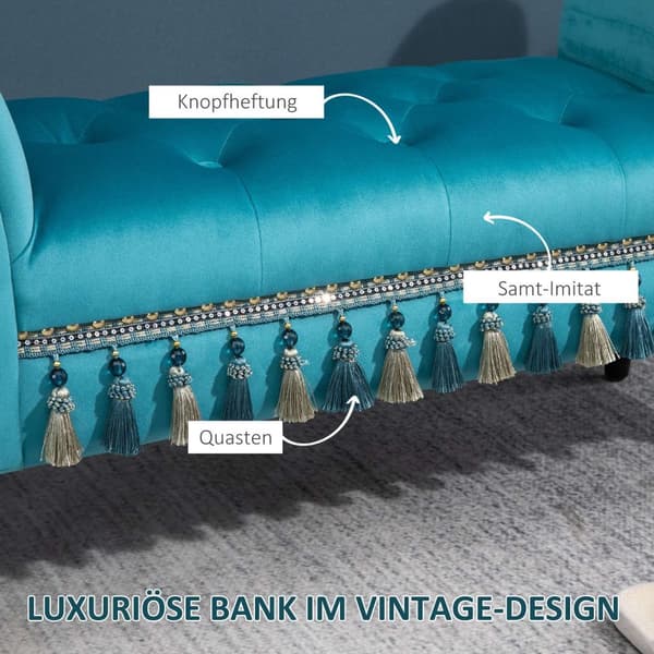 Penkki Luxury Pehmustettu Penkki Jakkarapenkki Polyesterista Ja Kumista Tyylikäs Sininen 117 X 40 X 58 Cm