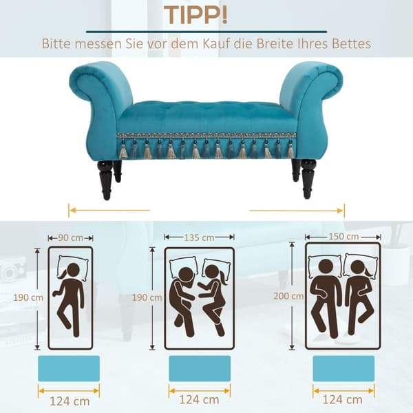 Penkki Luxury Pehmustettu Penkki Jakkarapenkki Polyesterista Ja Kumista Tyylikäs Sininen 117 X 40 X 58 Cm