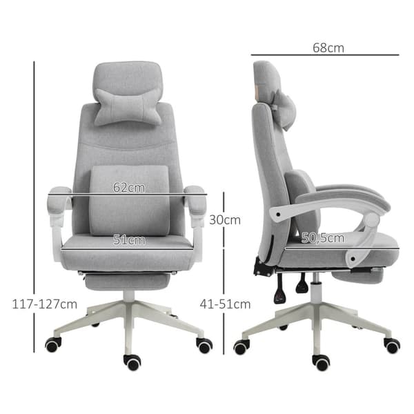 Kontorstol, Gaming Stol, Stol Med Hjul, Ergonomisk Design, Polyester, Skum, Flerlags Bord, Plast, 62 X 68 X 117-127 Cm
