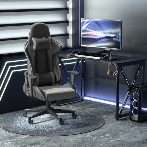 Ergonomic Office Chair Gaming Stol, Snurrstol Laget Av Kunstskinn Og Skum, Svart, 67,5X74X126-136Cm