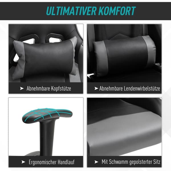 Ergonomic Office Chair Gaming Stol, Snurrstol Laget Av Kunstskinn Og Skum, Svart, 67,5X74X126-136Cm