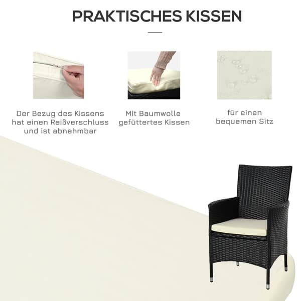 Parvekekalusteet Istuimet Ryhmä 2 Ihmistä Polyrottinki Puutarhasetti Musta