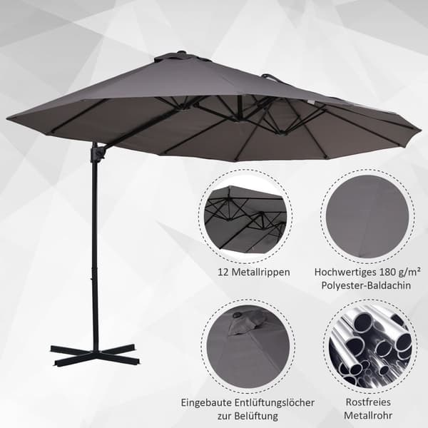 Dobbel Parasoll Cantilever Paraply Med Sveiv Justerbar Hageparaply Solbeskyttelse Metal Mørkegrå 440 X 270 X 250 Cm