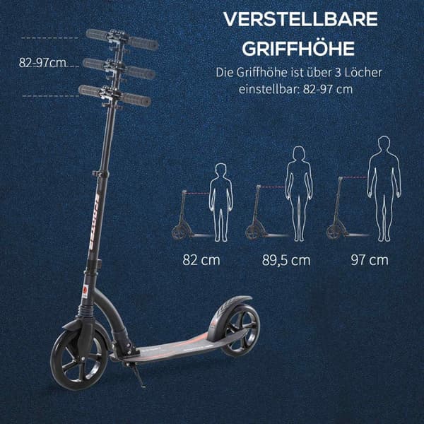 Børnescooter Sparkeløber Med Stødabsorbering, Foldbar, Højdejusterbar, Fra 14 År, Aluminium, 92,5X37,5X87-101,5Cm