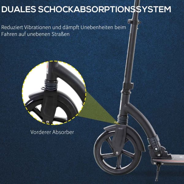 Børnescooter Sparkeløber Med Stødabsorbering, Foldbar, Højdejusterbar, Fra 14 År, Aluminium, 92,5X37,5X87-101,5Cm