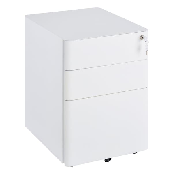 Rolling Container Mobilt Arkivskåp Med 3 Lådor, Kontorsskåp, Stål, Vit, 39X48X59Cm