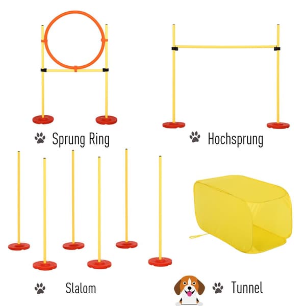 Dog Agility Hæksæt, Hundetræningssæt, Forhindringsbane, Plastik, Polyester, Gul, 128 X 23 X 9-100 Cm