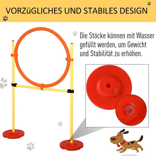 Dog Agility Hæksæt, Hundetræningssæt, Forhindringsbane, Plastik, Polyester, Gul, 128 X 23 X 9-100 Cm