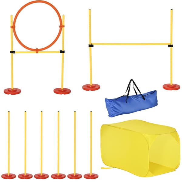 Dog Agility Hæksæt, Hundetræningssæt, Forhindringsbane, Plastik, Polyester, Gul, 128 X 23 X 9-100 Cm