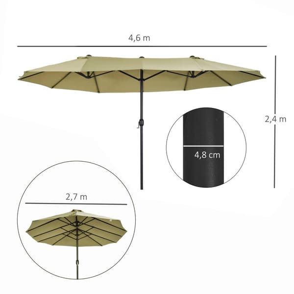 Parasol Market Paraply Dobbelt Parasol Med Håndsving Light Coffee Oval 460 X 270 X 240 Cm