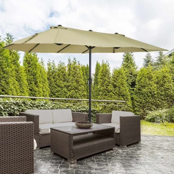 Parasol Market Paraply Dobbelt Parasol Med Håndsving Light Coffee Oval 460 X 270 X 240 Cm