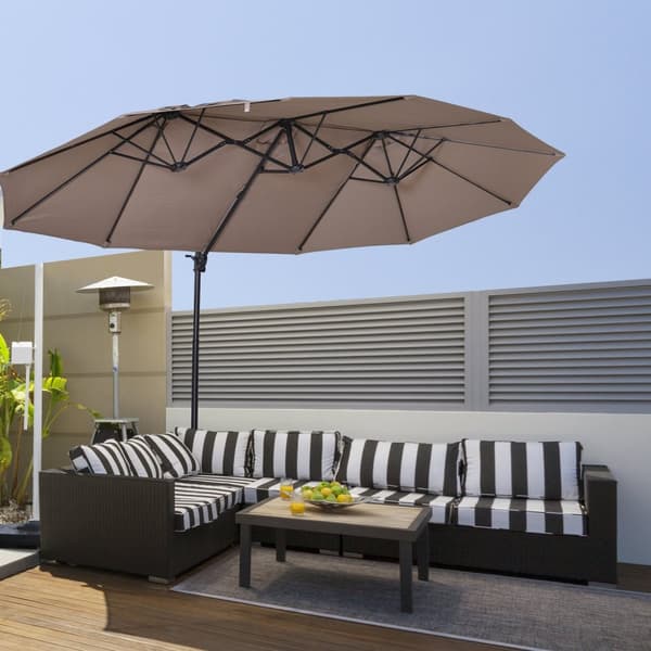 Double Parasol Cantilever Sateenvarjo Kaksinkertainen Sateenvarjo Kammella Säädettävä Puutarhasateenvarjo Aurinkosuoja Metalliruskea 440 X 270 X 250 C
