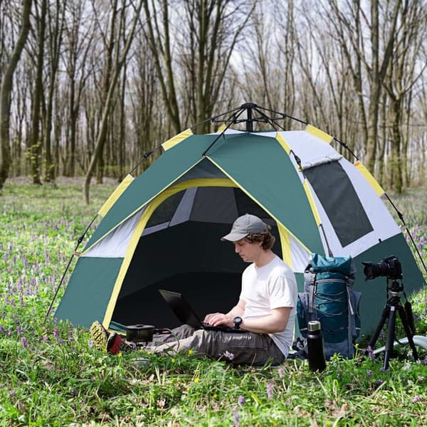 Kuppeltelt 3 Personer Polyester Grøn 205X195X135Cm Pløkker
