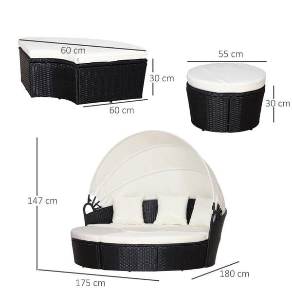 Sun Island Rattan Siddegruppe Lounge Gruppe Med Solsejl Hynder Og Sidebord Metal Creme 180 X 175 X 147 Cm
