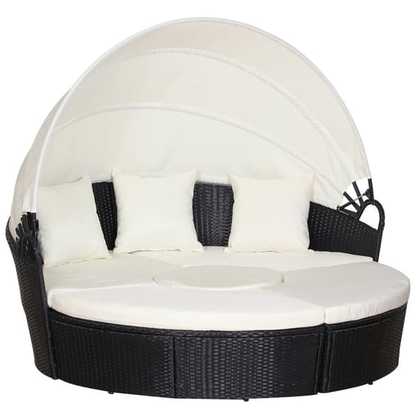 Sun Island Rattan Siddegruppe Lounge Gruppe Med Solsejl Hynder Og Sidebord Metal Creme 180 X 175 X 147 Cm
