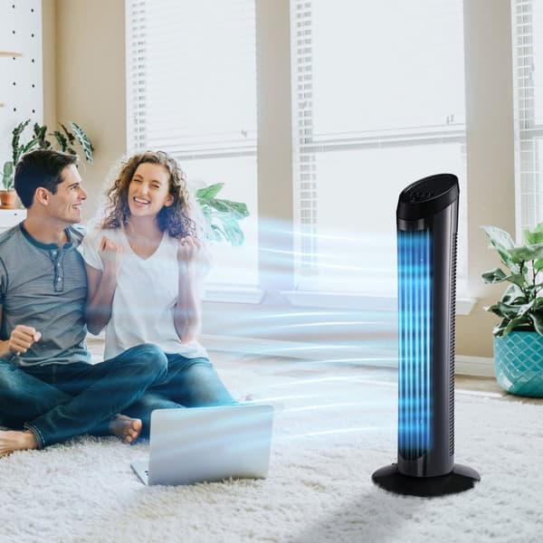 Tårnvifte Pidestallvifte Med 3 Ventilasjonsnivåer, 70° Oscillasjon, 45 W, Abs, Svart, Ø27 X H75 Cm