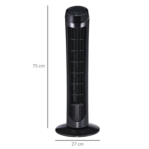 Tårnvifte Pidestallvifte Med 3 Ventilasjonsnivåer, 70° Oscillasjon, 45 W, Abs, Svart, Ø27 X H75 Cm