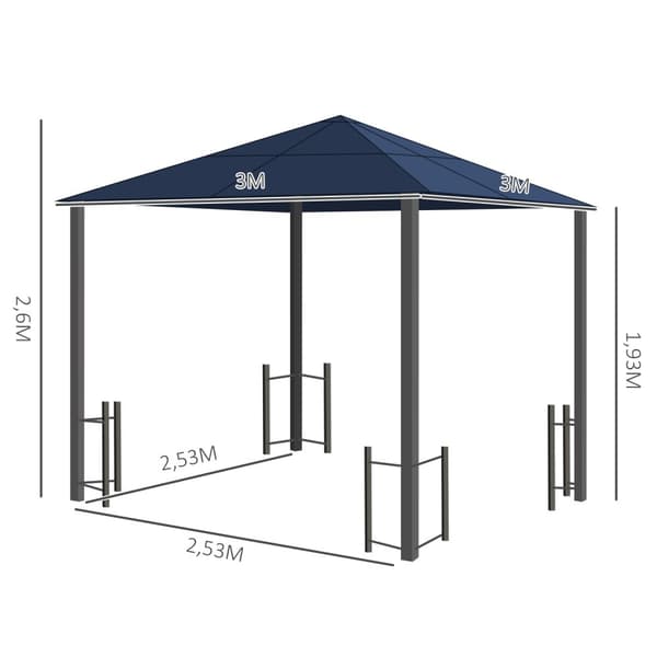 Paviljong, Hage Paviljong, Partytelt Med Sidepaneler, Pc Tak, Aluminium, Svart, 300 X 300 X 263 Cm