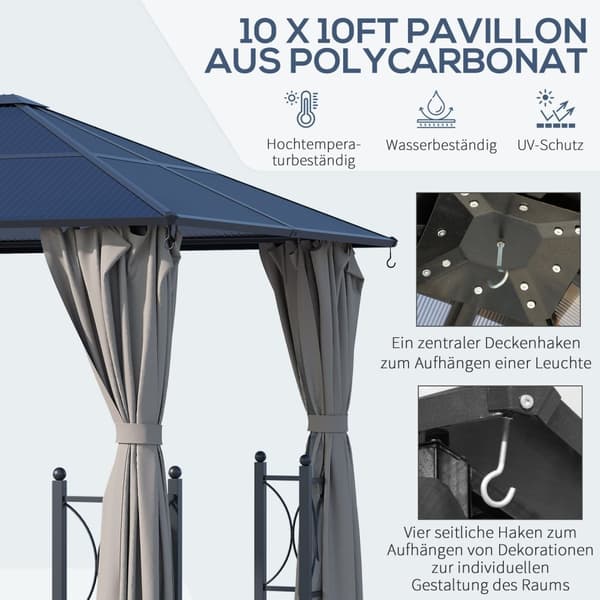 Paviljong, Hage Paviljong, Partytelt Med Sidepaneler, Pc Tak, Aluminium, Svart, 300 X 300 X 263 Cm