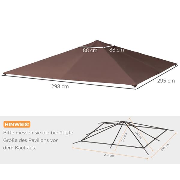 Erstatningstag Gazebo 2.93X2.93M Gazebo Cover Solbeskyttelse Polyester Kaffe
