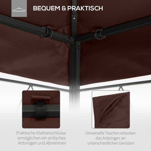 Erstatningstag Gazebo 2.93X2.93M Gazebo Cover Solbeskyttelse Polyester Kaffe