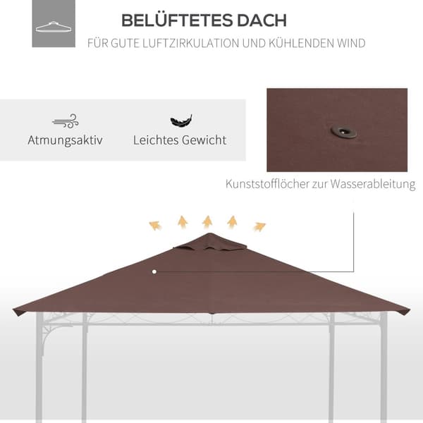 Erstatningstag Gazebo 2.93X2.93M Gazebo Cover Solbeskyttelse Polyester Kaffe