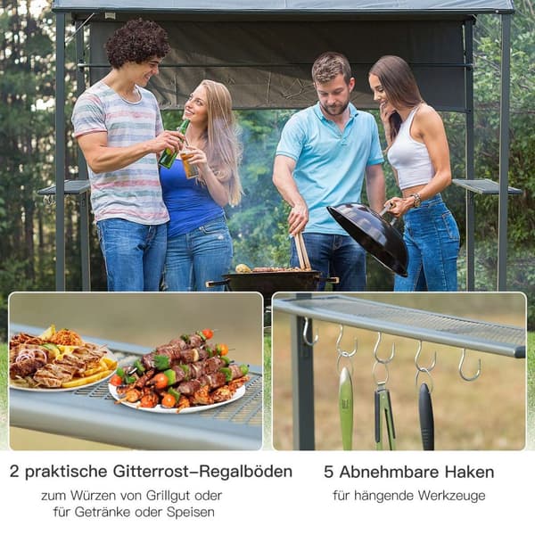 Grill Pavilion Flammebeskyttelse Tak Bbq Pavilion 2 Hyller Polyester Svart 218X138X216Cm