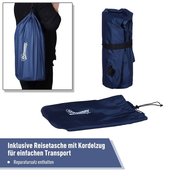 Luftmadrass Oppblåsbar Luftseng, Campingmadrass, Liggeunderlag, Pvc & Polyester Pongee, Marineblå, 195X138X10Cm