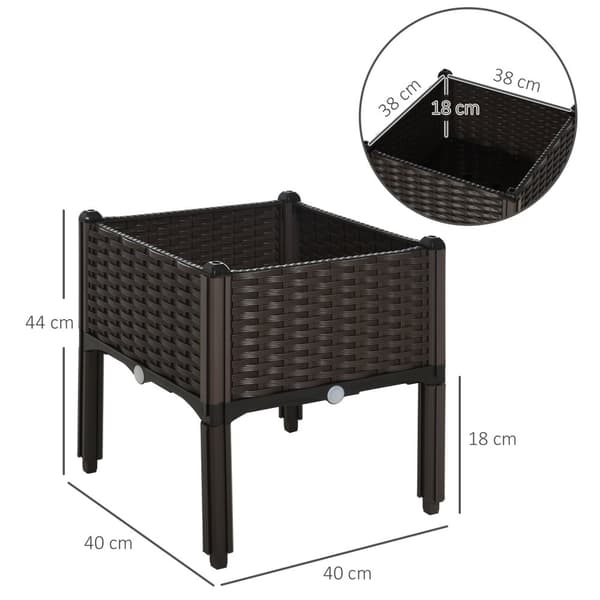 Høybed Plantekasse I Rattan Look Med Dreneringshull, Pp, Brun, 40X40X44Cm