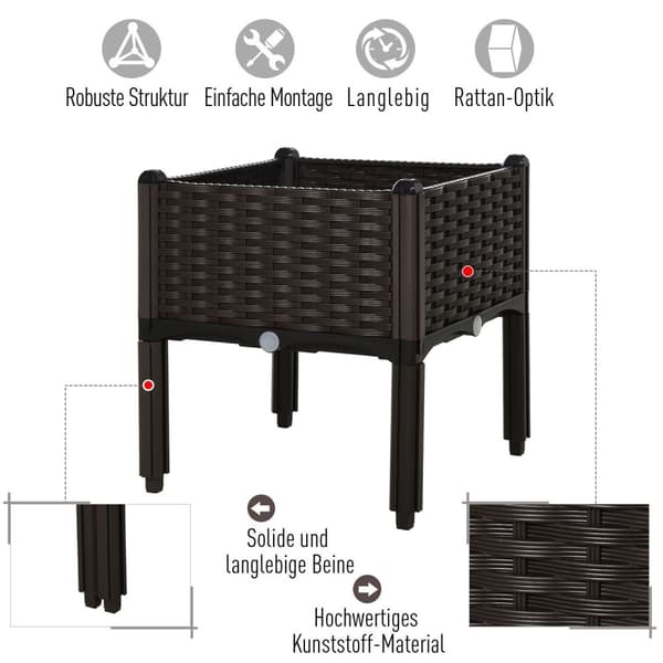 Høybed Plantekasse I Rattan Look Med Dreneringshull, Pp, Brun, 40X40X44Cm