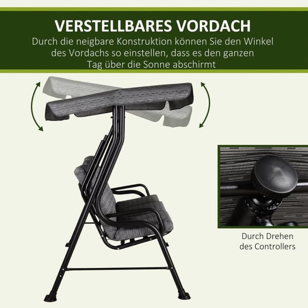 Hollywood-Huske, 3-Seters Hagehuske, Justerbar Solseil, Textline Grå 200 X 120 X 170 Cm